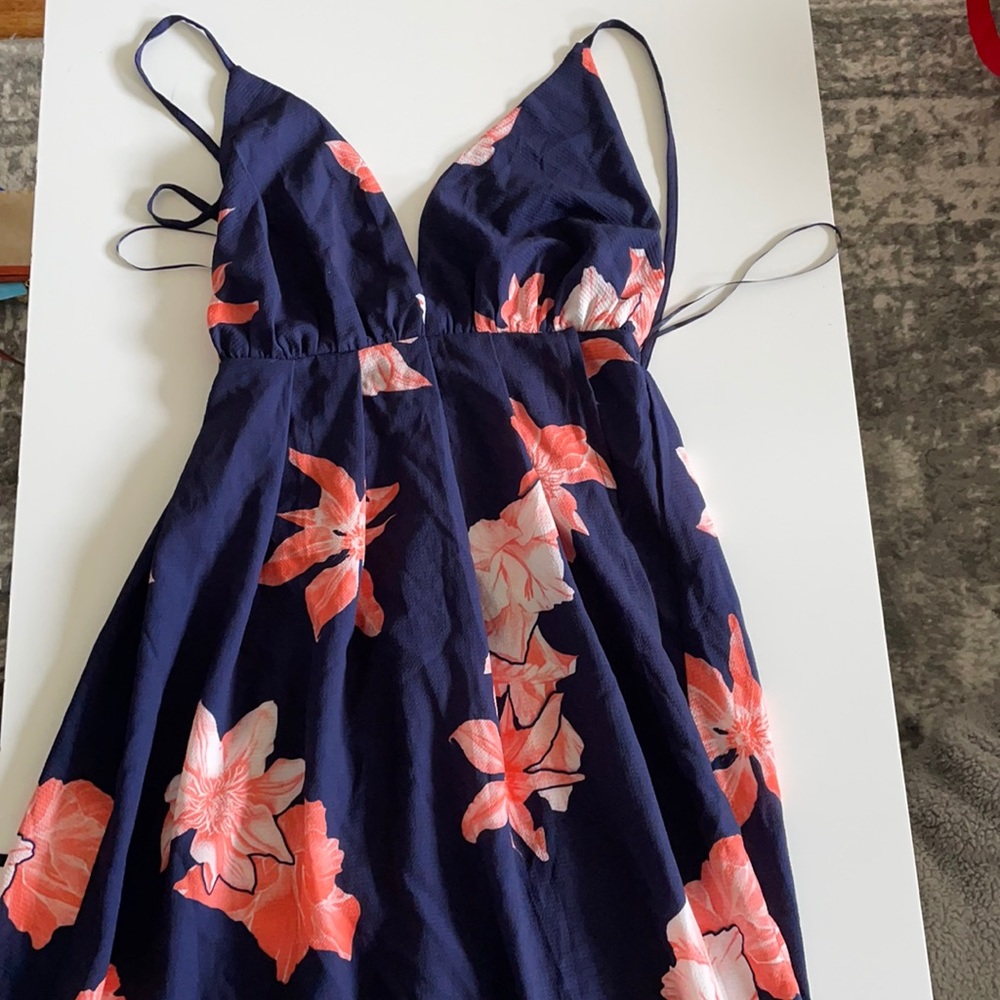 Navy. Floral Maxi Wrap Dress